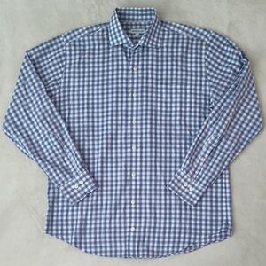 Peter Millar Mens Blue Plaid Dress Shirt Size L Cotton Casual Workwear Classic